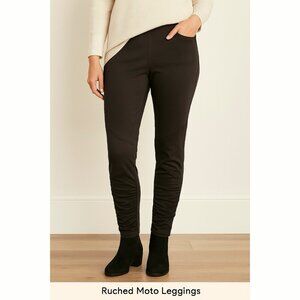 Soft Surroundings Jean Black Denim Pull On Skinny Moto Ruched Leg Stretch 30x29